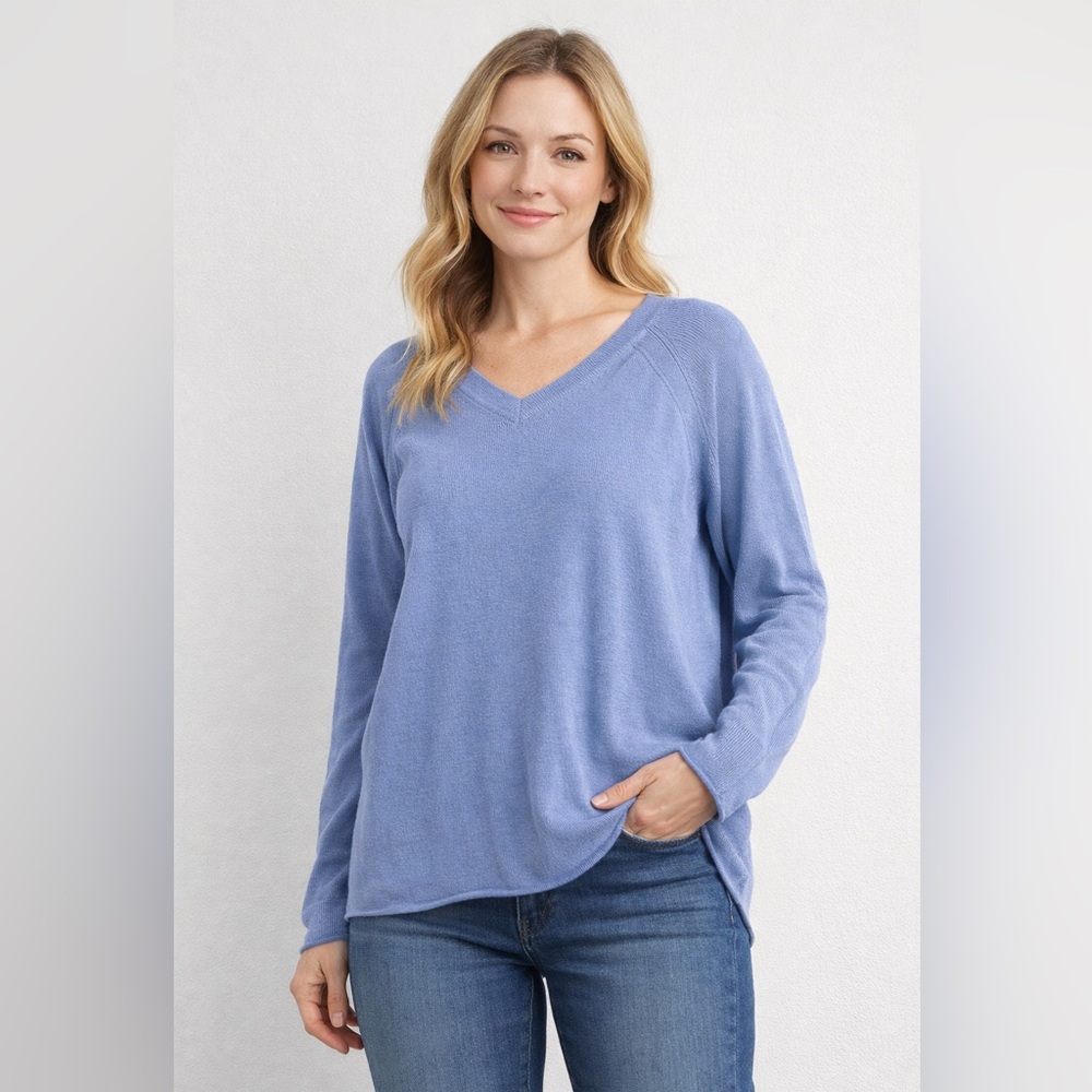 Cyrus Blue V-Neck Sweater Women’s Relaxed Lightweight Pullover 3XL